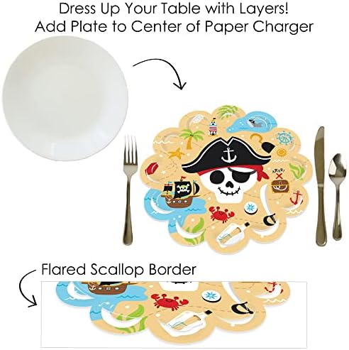 Big Dot of Happiness Pirate Ship Adventures - Skull Birthday Party Round Table Decorações - Carregadores de papel -