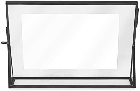 Isaac Jacobs 5x7, preto, latão e vidro de estilo vintage, moldura flutuante, metal, com fechamento de medalhas e base angular,