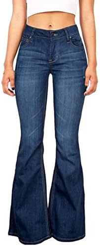 Jeans de fundo de sino de maiyifu-gj para mulheres retro largo de perna de jeans de jeans de jeans clássicos de mid ascensão