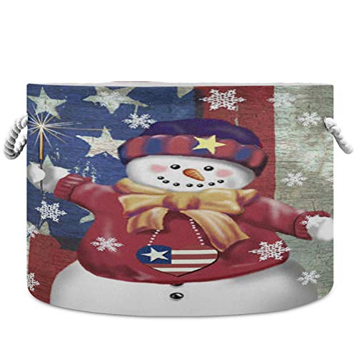 Visesunny Storage Basket Feliz Natal boneco de neve com o coração americano American bandery cesto cesto de lona de tecidos