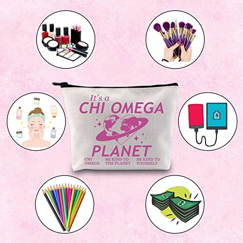 Chi Omega Makeup Bag Social Club Zipper bolsa da moderna irmandade de irmandade com o planeta ser gentil para si mesmo para as mulheres
