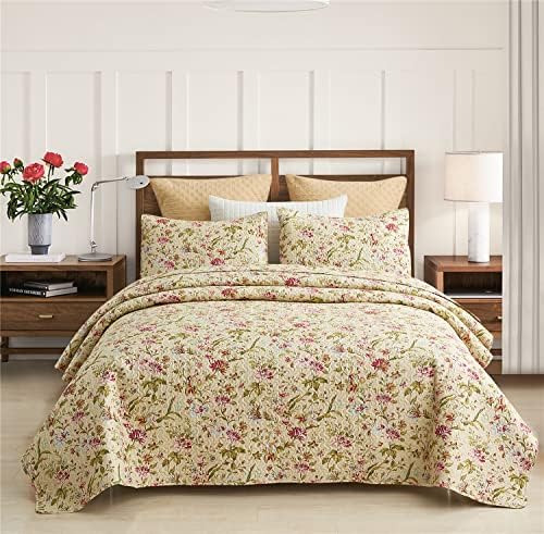 Merry Home Quilt Conjunto, conjuntos de colcha de 3 peças com 2 travesseiros shams - boho reversível macio e leve colcha de cama