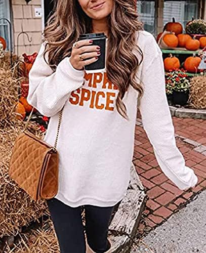 Melas de Halloween Pumpkin Spice Girl Graphic Corduroy Sweatshirt Sweathers de manga comprida Tops de pulôver de ajuste solto