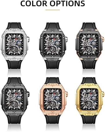 Caixa de aço inoxidável infri para Apple Watch 44mm Rubber Watch Band para iwatch 6 5 4 SE LUZULO BEZEL Conversão Kit