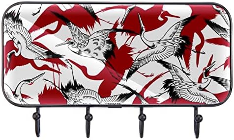 Ganchos de parede Guerotkr, ganchos pegajosos, ganchos adesivos para pendurar, padrão de guindaste vermelho de pássaro japonês