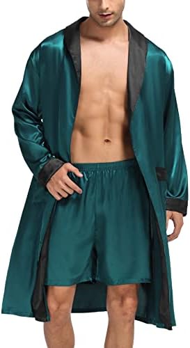 Robe de cetim masculino de swomog com shorts conjunto de banho de banho de quimono sedoso