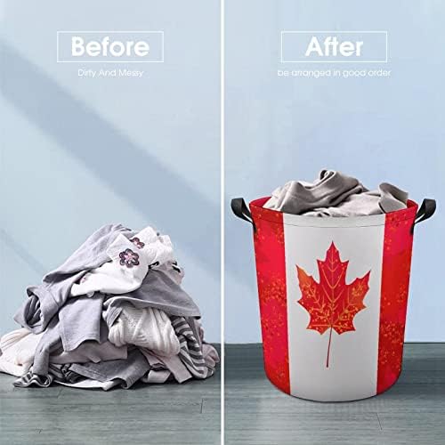 Canadian Maple Flag Casquete Cesto de lavanderia dobrável Lavanderia Saco de armazenamento de lavanderia com alças