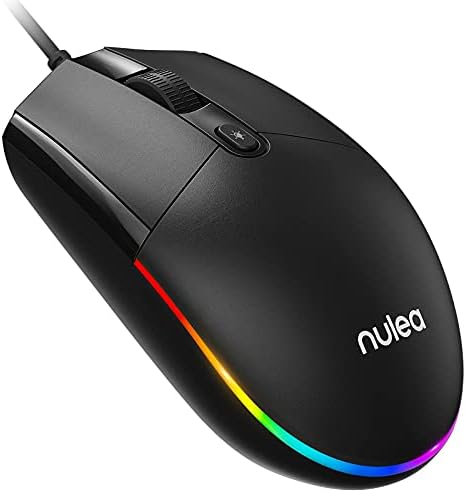 Nulea Wired Mouse, mouse de computador USB com retroilumentos de rgb, clique silencioso, 1600 dpi, mouse com fio