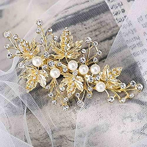 Yalice Bride Crystal Pearl Hair Clips Gold Leaf Bridal Hair Pins Definir acessórios para mulheres e meninas