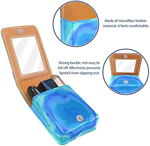 Bolsa de batom de batom de maquiagem de oryuekan com espelho portátil de armazenamento de armazenamento portátil de armazenamento de armazenamento labial de armazenamento, moderno abstrato azul swirl