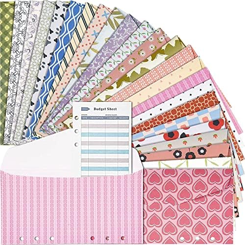 Envelopes de caixa TJLSS para orçamento, 24 cores variadas A6 Envelopes de fichário e folhas de orçamento do rastreador