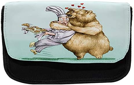 Caixa de lápis de desenho animado lunarável, grande urso abraçando a massa, bolsa de lápis de caneta com zíper duplo, 8,5 x 5,5, creme