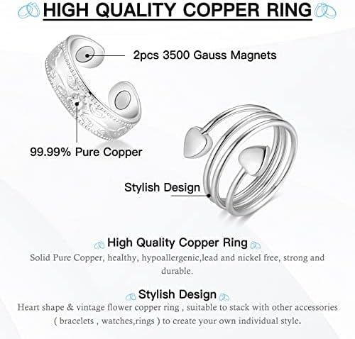 6 PCs anéis de cobre magnéticos para mulheres, damas do polegar Solid Pure Copper Jewelry Gift, brincos de terapia magnética cristalina,