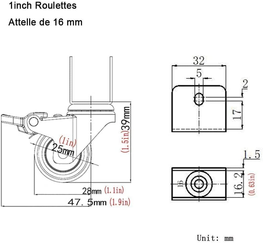 Rodas giratórias 4x de giro Casters 4x, 1in/25mm de nylon de nylon, mobiliários de mobília com trava de freio, rotatáveis