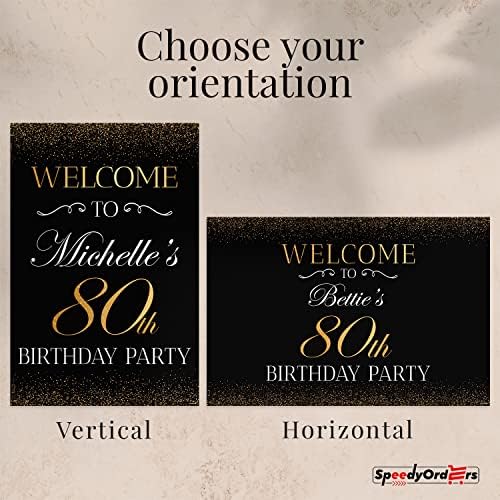 Placa de boas -vindas personalizadas para festa de aniversário 80º aniversário - Black and Gold 80th Birthday Party Sign