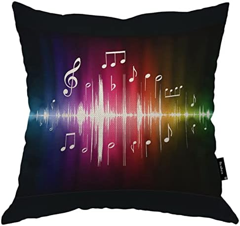 Notas musicais Beabes Tampa de travesseiros arco -íris Notas de arco -íris Ondas espectro ondas de linho de algodão Capas