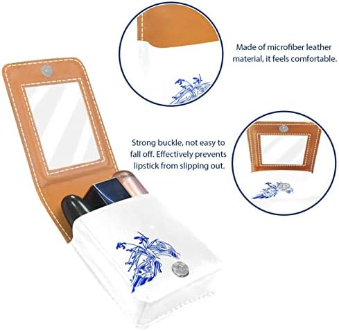 Caixa de batom oryuekan com espelho bolsa de maquiagem portátil fofa, bolsa cosmética, ondas abstratas vintage azuis orquídea