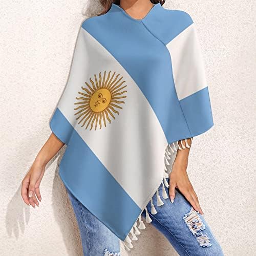 Argentina Bandina Flag Women Feminino Shawl Poncho Top com Tassels Sweater Sweater Pullover Cape para mamãe