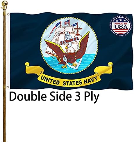 Bandeira da Marinha ao ar livre 3x5 Duas face pesado Dut dos Estados Unidos Flag de Militar da Marinha 3 Ply 200d Poliéster de serviço pesado e cabeceamento de lona durável com 2 ilhós de latão