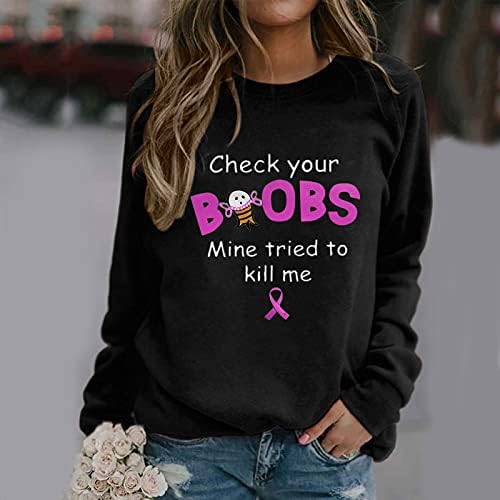 Consciência do câncer de mama Camisetas de manga longa rosa para mulheres Casual Crewneck Sweatshirt Tops