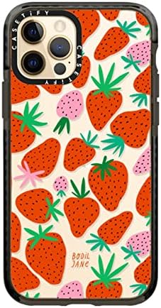 Caso de impacto CASETIFY para iPhone 12/ iPhone 12 Pro - Strawberries - Clear Black