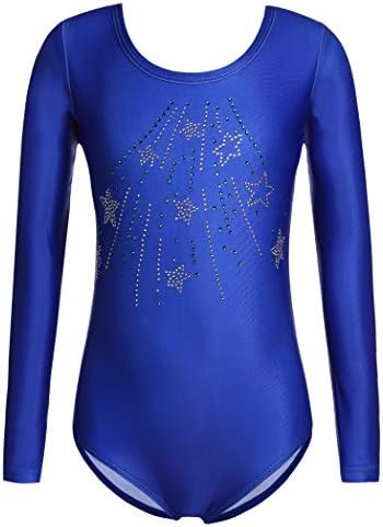 Zaclotre Girls Sparkling Stars Gymnastics Leotards de manga longa para crianças patrióticas dos EUA