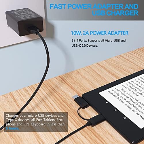 Charger Fast Fast [UL listado] Adaptador CA 2A Carregadores rápidos com micro-USB de 6,6 pés e cabo 2 em 1 para o novo incêndio HD, HDX 6 7 8.9 , Edição infantil infantil infantil