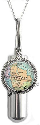 Colar de urna de cremação de moda allmapsupplier, mapa da Bolívia, colar da urna da cremação da Bolívia, colar da