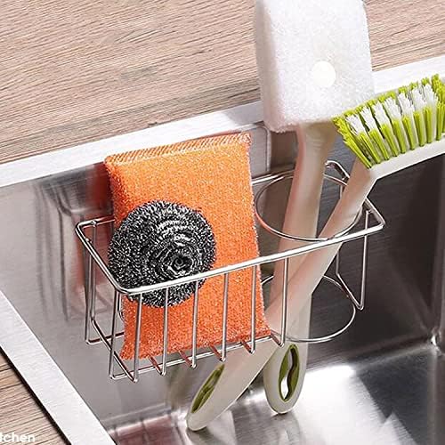 Calhas de utensílios de koaius esponja de aço inoxidável e suporte de escova sem perfuração de cozinha organizador de pia impermeável