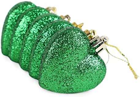 8 x 60mm de esmeralda verde glitter coração em forma de enfeites de árvore de Natal