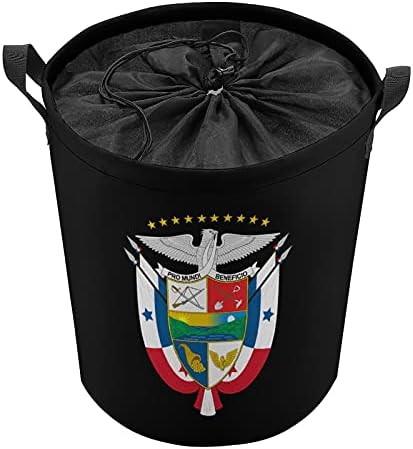 Nudquio Bat de armas da República do Panamá. Cesta de lavanderia com tampa de fechamento de cordão e lida com o cesto de armazenamento