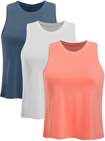 Tops de colheita ridshy para mulheres trepadeiras de tanques atléticos Tampas de tanques cortantes de ioga camisas musculares sem mangas 3 pacote