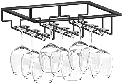 Rack de vidro de vinho, embaixo do armário Stemware Rack Rack Porta de vidro, 3 fileiras cabide de armazenamento de vidro de vinho de vinhos de metal preto sob prateleira para barra de cozinha do armário