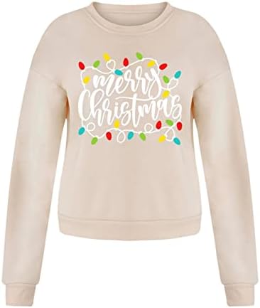 Camisces de Natal FMCHICO para mulheres moletom de tamanho grande Feliz Natal Crewneck de pullover de pullocatomia de manga comprida