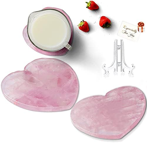 Coasters de quartzo rosa para bebidas, montanhas -russas de pedra rosa de borda natural, conjunto de 2, montanhas -russas de cristal