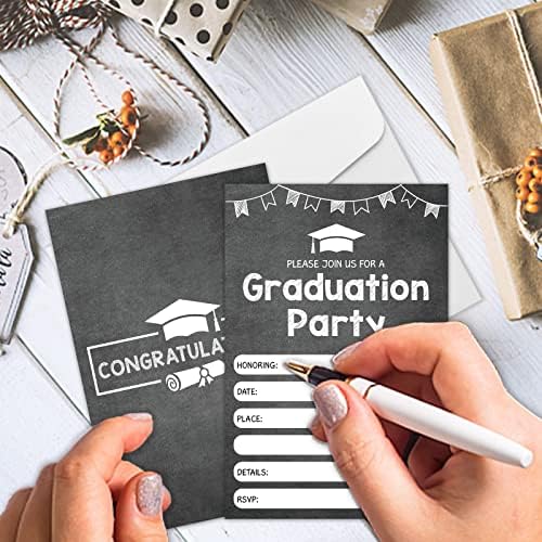 RewidParty Chalkboard Festuation Party Convites com envelopes e adesivos （Conjunto de 15） graduados parabéns convida