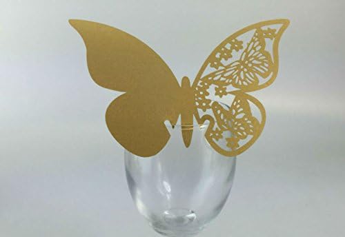 Akoak Paper Pearlized Butterfly Número da mesa do lugar Card cartão Cartão de vidro de vidro de copo de copo Decalques de parede para festa de casamento Favory Decor, 50 contagens