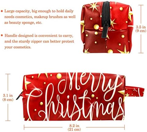 Bolsa de maquiagem, bolsa de cosméticos, organizador de bolsa de maquiagem à prova d'água, Feliz Natal Red Golden