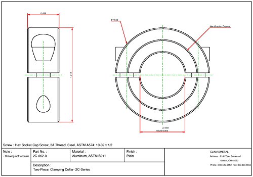 CLIMAX METAL 2C-062-A CLAMPO DE ALUMA PEÇA DE DIREIRA PARTE, Tamanho do furo de 5/8 , 1-5/16 OD, com 10-32 x 1/2