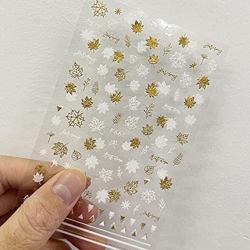 Conjunto de adesivos de folha de bordo de ouro 8style 8pc Ultra -fino 3D Laser Slider Bronzing Autumn Leaf/Ginkgo Biloba