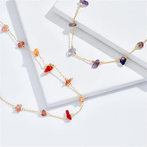 Colar de cascalho de pedra de quartzo pingyongchang para mulheres, colar de cristal artificial roxo vermelho, cadeia banhada a ouro elegante e simples colocação diária