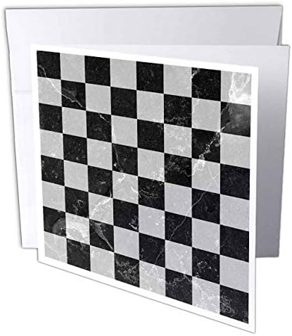 Imagem 3drose de quadro de xadrez texturizado em mármore preto e branco - cartão de felicitações, 6 por 6 polegadas