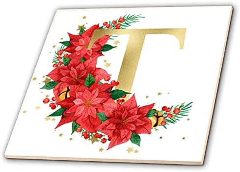 Imagem elegante de 3drose do monograma de ouro Floral Poinsettia - azulejos
