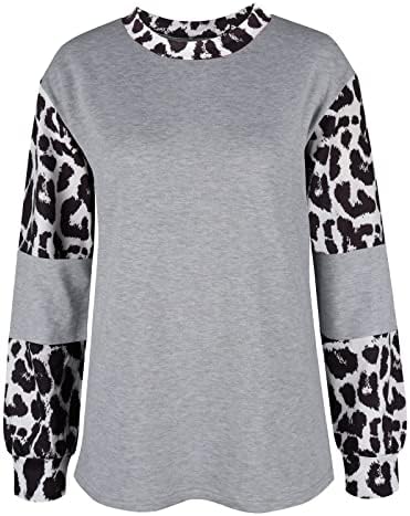 Camisas de bloco de cores femininas blusas de manga comprida camisas causais camisetas estampas de leopardo camisas de camiseta