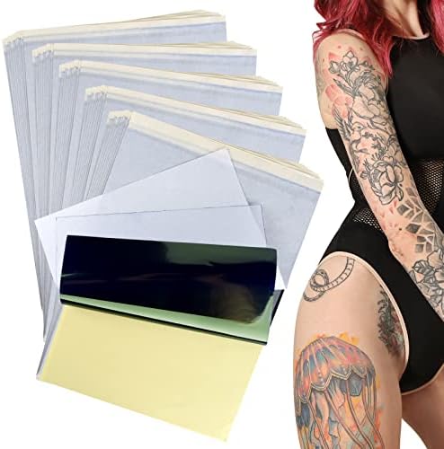 Elecland Tattoo Transfer Paper 50 folhas, papel de estêncil para tatuar papel de tatuagem térmica 4 camadas 4 camadas