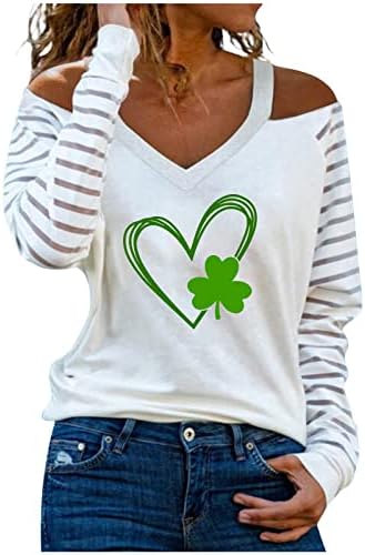 Camisa feminina de camisetas do dia de São Patrício, mulheres de manga longa de St. Patrick, blusa de camisetas impressas
