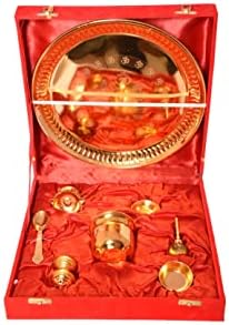 Metal Puja Thali Set Laxmi Ganesha em relevo com caixa de presente