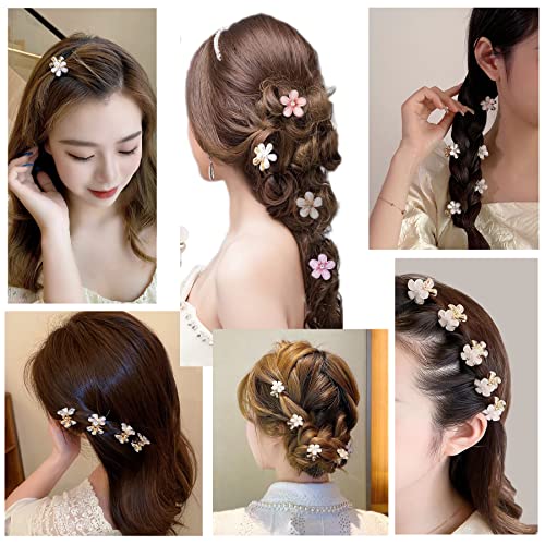 12pcs pequenos clipes de garra de cabelo de cristal de flores em design de flores, mini clipes de garra de cabelo pérolas, acessórios de cabelo decorativo artificial para mulheres meninas