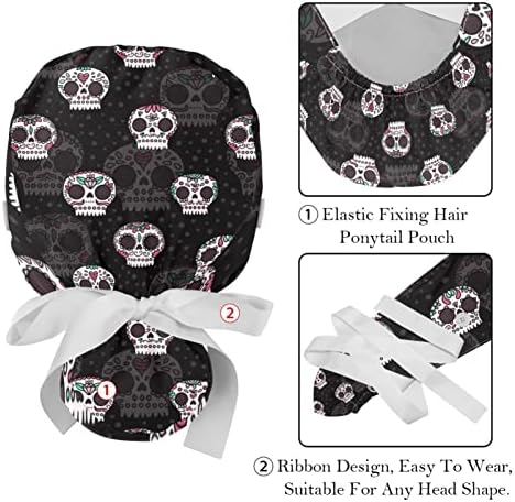 Capatos médicos para mulheres com botões longos, tampa de trabalho ajustável de 2 peças, padrões de caveira de açúcar multicoloridos