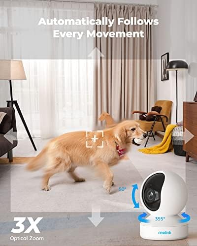 Reolink Câmera de segurança interna, câmera wifi plug-in de 5MP Super HD com PTZ, rastreamento automático, Human/Pet